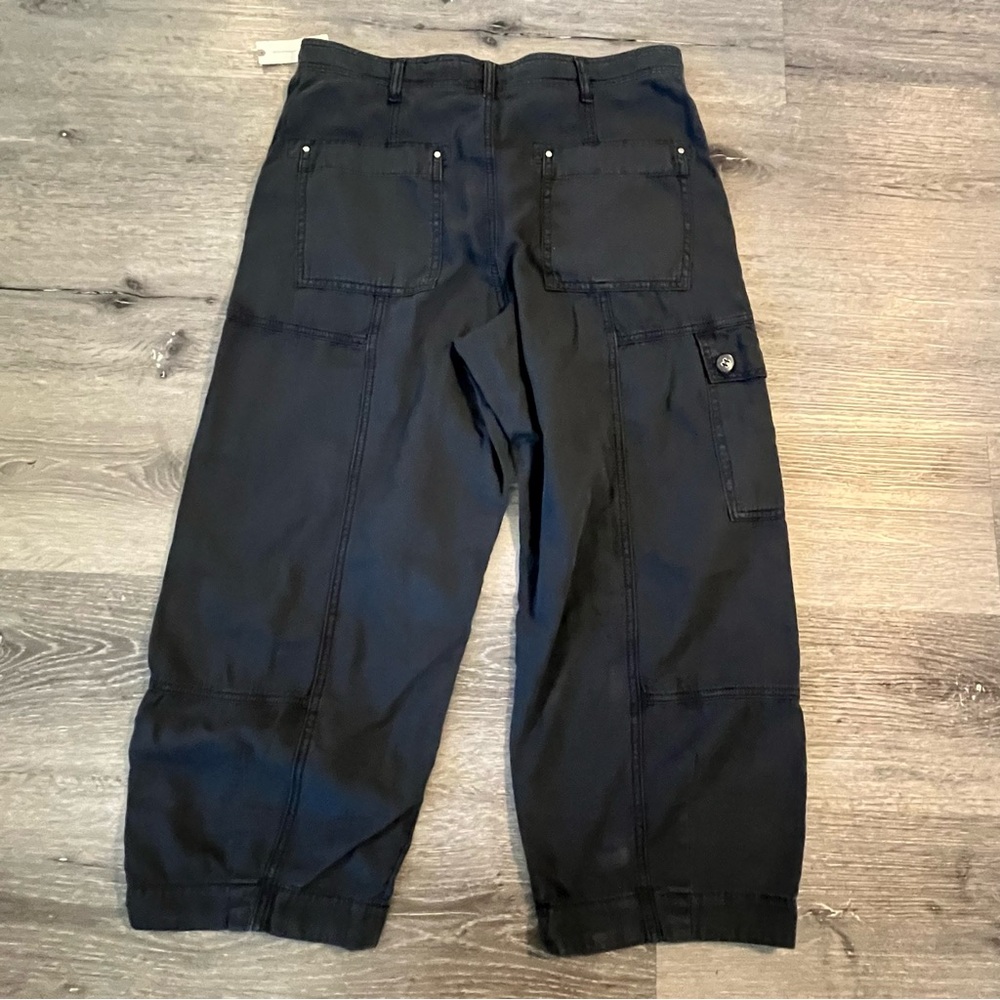 Anthropologie Utility Barrel Leg Cargo Pants Size 14 Black Blue High Rise Ankle - Picture 3 of 10